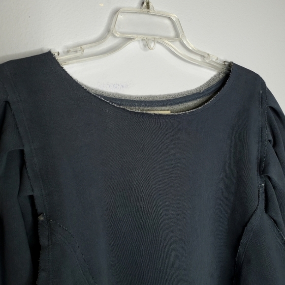 Free People We The Free Rosey Navy Blue Distressed Fleece Oversized Sweatshirt - Picture 7 of 11